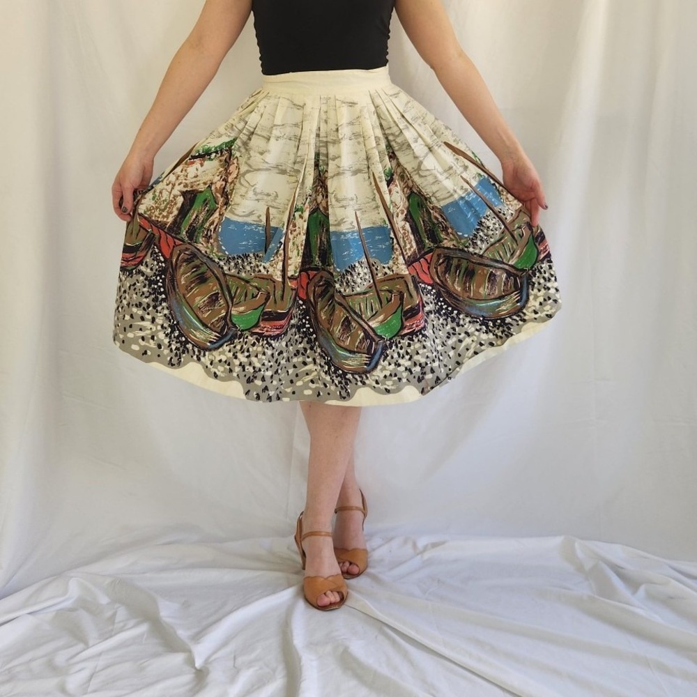 60s‎ Boat Print Novelty Full Skirt